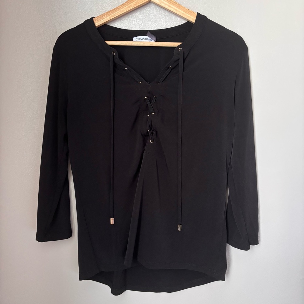 Calvin Klein Women's Black Lace-Up Blouse